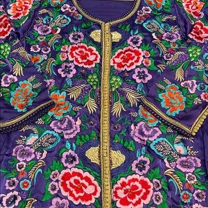 Purple Embroidered Floral Kaftan Dress